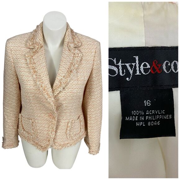 Style & Co Blazer Womens 16 Peach Tweed Jacket Career Professional Work Office - Picture 11 of 15